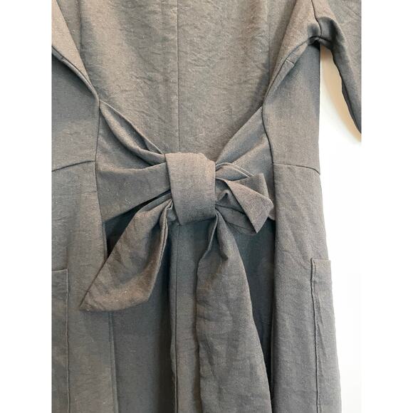 Polagram Black jumpsuit zip front short sleeve with tie sash , pockets, Medium - Picture 8 of 10